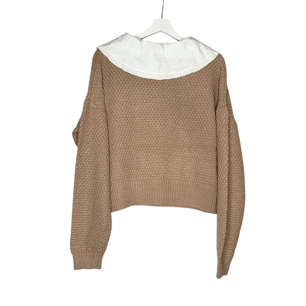 Blu Pepper NWT Medium Doll Collared CableKnit Once Upon a time Sweater taupe - Picture 8 of 14